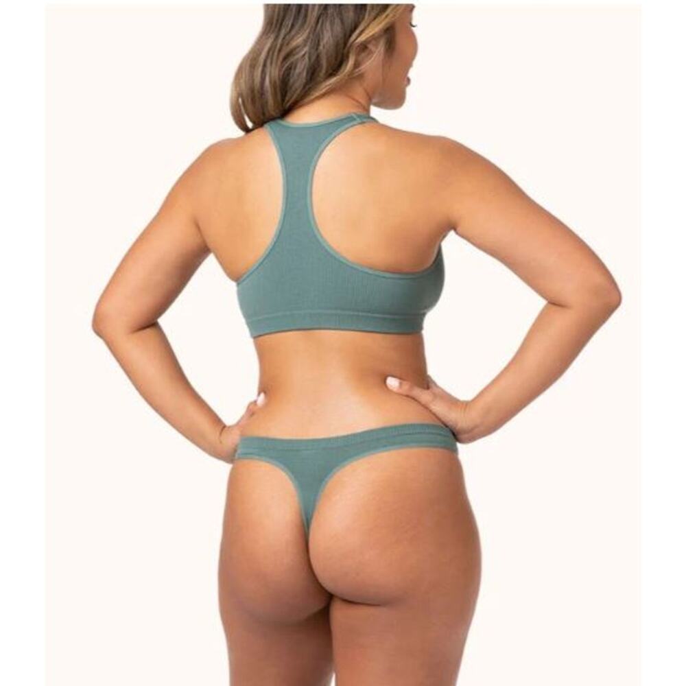 Lively Seamless Ribbed Racerback Bralette Sports Bra in Harbor Green - Picture 3 of 8